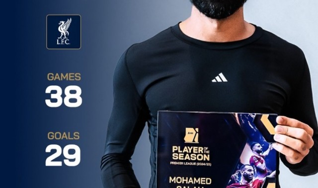 29球18助，萨拉赫领取德转颁发的上赛季英超最佳球员奖杯